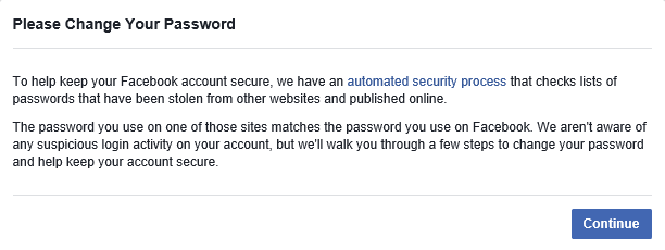 Facebook automated security process