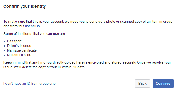 Facebook automated security process